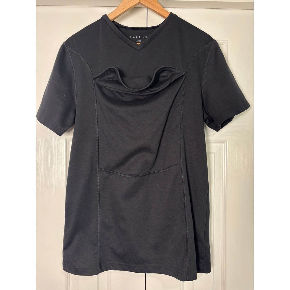 Lalabu Dad Shirt Baby Pouch V-Neck Tee Black Mens Large